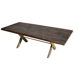 Industrial Large Rustic Wood Industrial Iron X Base Dining Table Black