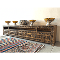 Indian Hand Carved Solid Wooden TV Unit 09