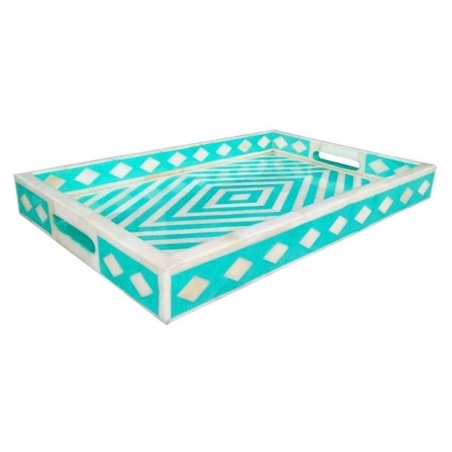 Maaya Bone Inlay Serving Tray - Geometric Design 49x39x5cm