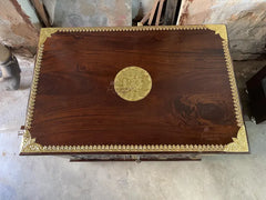 Indian Hand Carved Brass Work Solid Wood Storage Blanket Box C45
