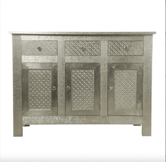 Indian Antique Embossed Brass Work Solid Wood Sideboard C22