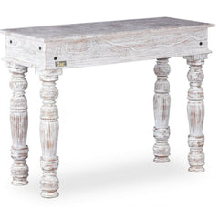 French Provincial Style Pillar Carved Console Table White