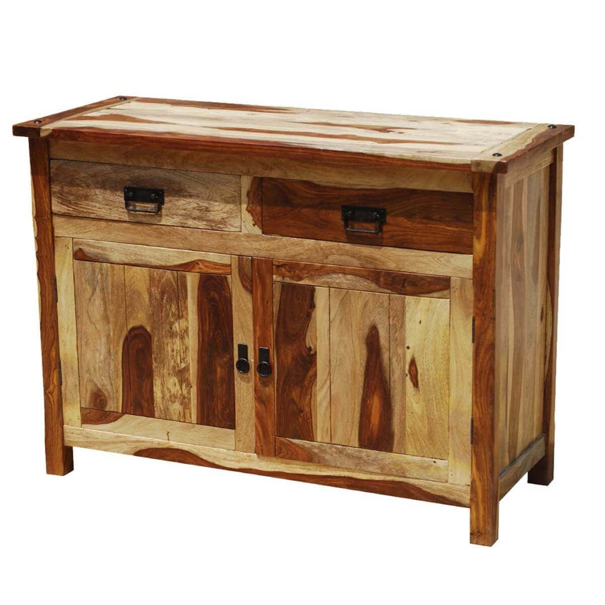 Indian Solid Wood 2 Drawer Small Buffet Cabinet Natural