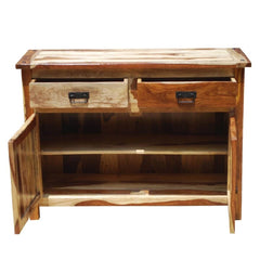 Indian Solid Wood 2 Drawer Small Buffet Cabinet Natural