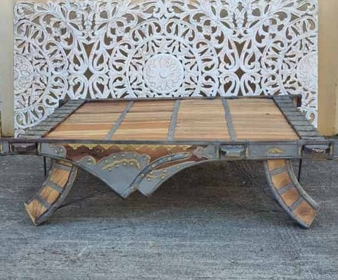 Handmade Indian Furniture Solid Hard Wood French Legged Coffee table with Metal Fittings 135x135x36Cm