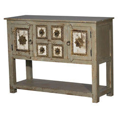 Vintage Hand Carved Brass Work Solid Wood Console Table 68