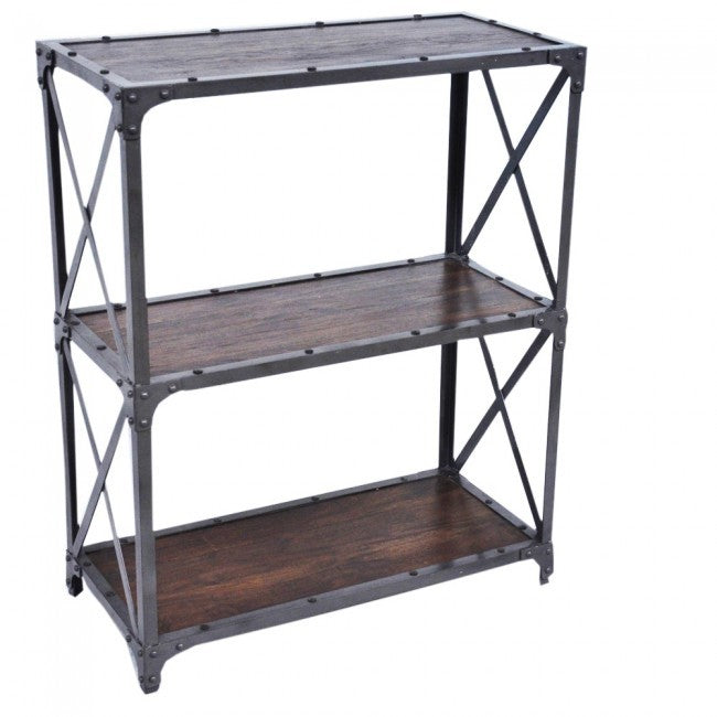 Angle Industrial French Style Small Bookshelf Book Stand Chocolate 90x40x90cm