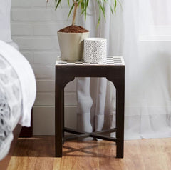 Maaya Bone Inlay Black White Geometric Side Table Lamp Table