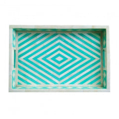 Maaya Bone Inlay Serving Tray - Geometric Design 49x39x5cm