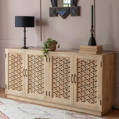 Indian Hand Carved Solid Wood Four Door Sideboard S69