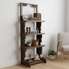 Indian Hand Carved Solid Wood Open Shelf Bookshelf B60