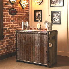 Indian Hand Carved Rustic Wood & Metal Bar Cabinet B2