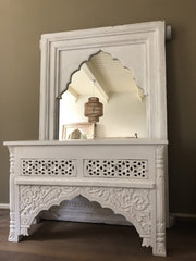 Mehrab Indian Carved Console Hall Table White Tanish 120cm With Drawers