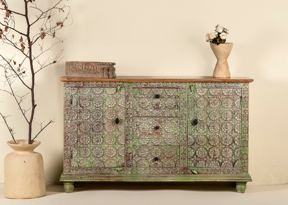 Indian Solid Wood Hand Carved Sideboard