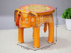 Brush & Timber Handpainted Solid Mango Wood Elephant Side Table in Multicolor