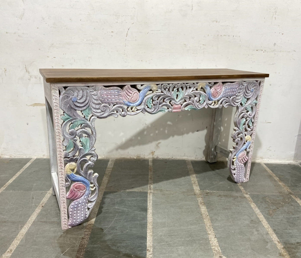 Antique Hand Carved Solid Wood Console Hall Table Multicolor