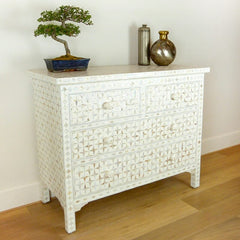 Maaya Bone Inlay Chest of 4 Drawers White Mother of Pearl