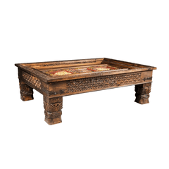 Mughal Hand Painted and Hand Carved Solid Wood Coffee Table C33