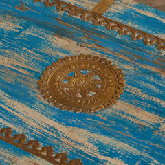 Indian Handmade Solid Wood Brass Fitted Coffee Table with Storage B6