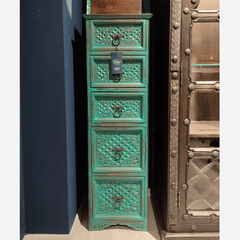 Indian Hand Carved Solid Wood 5 Drawers Side Table 06