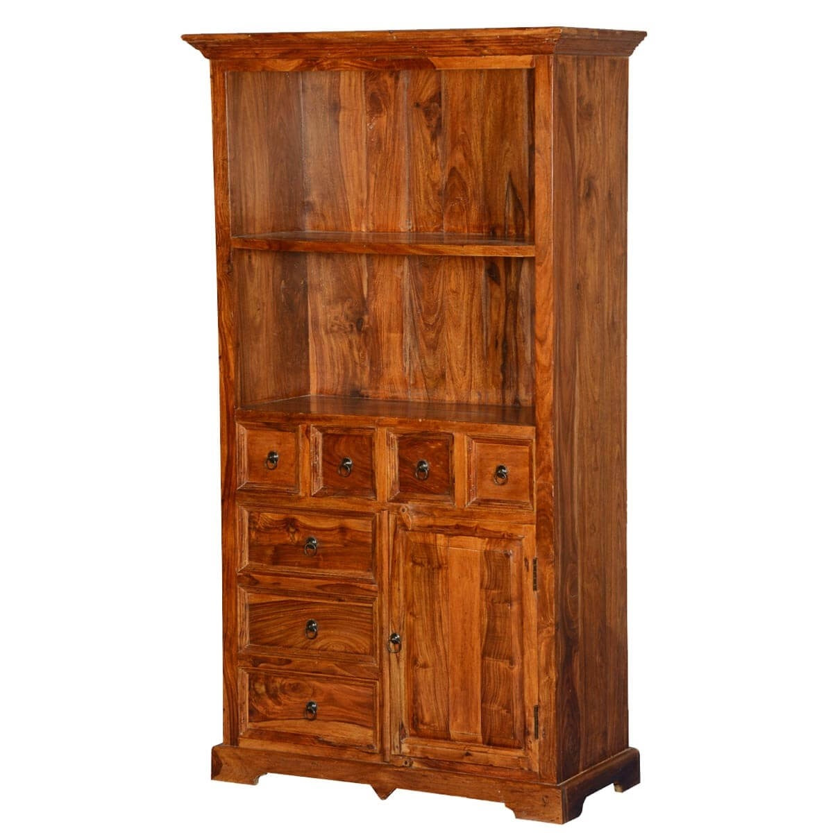 Gainesville 2 Open Shelf Rustic Wood Bookcase With Doors & Drawers