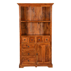 Gainesville 2 Open Shelf Rustic Wood Bookcase With Doors & Drawers