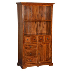 Gainesville 2 Open Shelf Rustic Wood Bookcase With Doors & Drawers