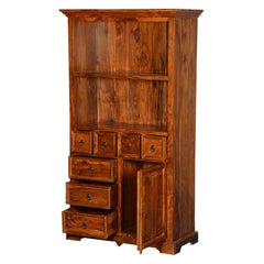 Gainesville 2 Open Shelf Rustic Wood Bookcase With Doors & Drawers