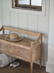 Indian Antique Hand Carved Solid Wood Bench With Storage Blanket Box C36