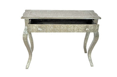 Indian Embossed Brass Work White Metal French Console Hall Table 22