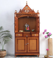 Large Sized Handmade Teak Wood Home Temple In Brown