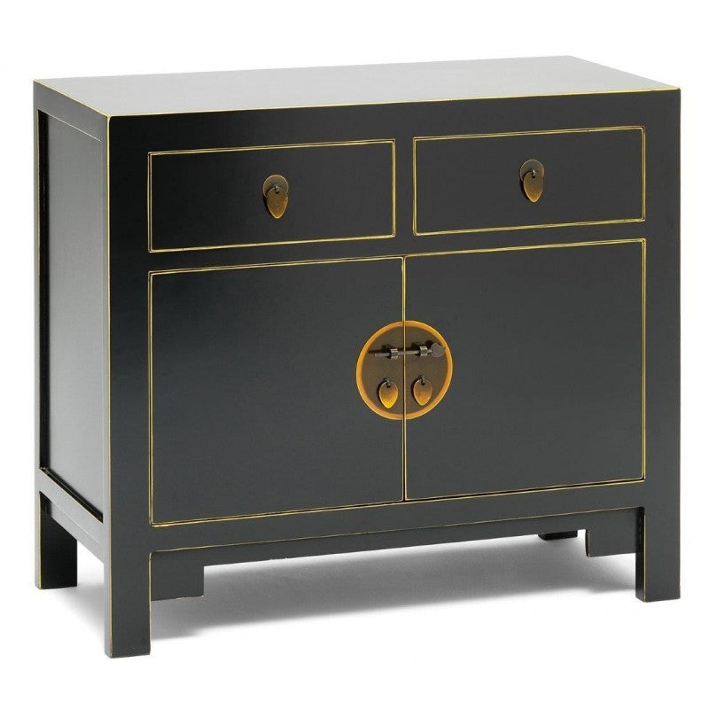 Golden Dragon Oriental Painted Solid Wood Black Small Sideboard 90x40x80cm