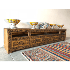 Indian Hand Carved Solid Wooden TV Unit 09