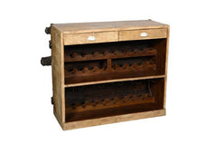 Indian Hand Carved Rustic Wood & Metal Bar Cabinet B2