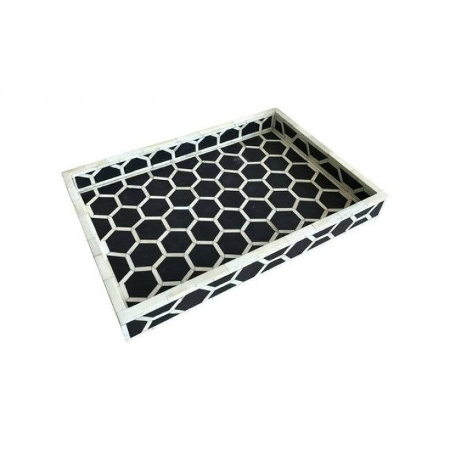 Maaya Bone Inlay Serving Tray - Honeycomb Black