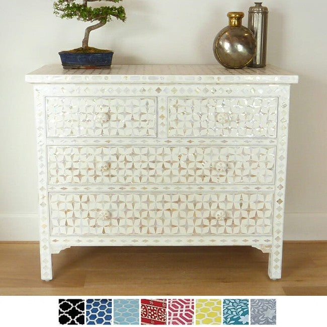 Maaya Bone Inlay Chest of 4 Drawers White Mother of Pearl