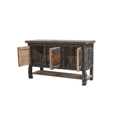 Indian Hand Carved Metal Panels Door Solid Wood Bathroom Vanity V09