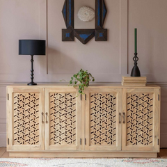 Indian Hand Carved Solid Wood Four Door Sideboard S69