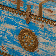 Indian Handmade Solid Wood Brass Fitted Coffee Table with Storage B6