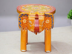 Brush & Timber Handpainted Solid Mango Wood Elephant Side Table in Multicolor