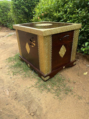 Indian Hand Carved Brass Work Solid Wood Storage Blanket Box C42