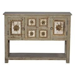 Vintage Hand Carved Brass Work Solid Wood Console Table 68