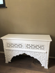 Mehrab Indian Carved Console Hall Table White Tanish 120cm With Drawers