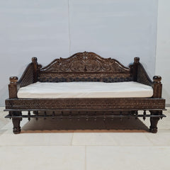 Antique Indian Hand Mughal 3 Seater Wooden Daybed 150x60x85cm Brown