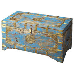 Indian Handmade Solid Wood Brass Fitted Coffee Table with Storage B6