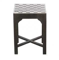 Maaya Bone Inlay Black White Geometric Side Table Lamp Table