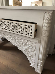 Mehrab Indian Carved Console Hall Table White Tanish 120cm With Drawers