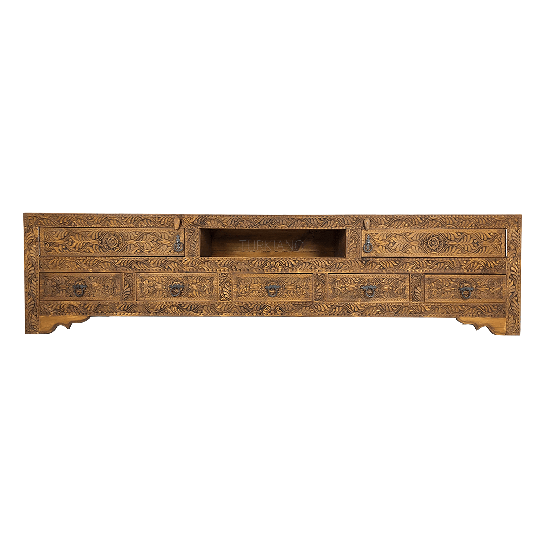 Indian Hand Carved Solid Wooden TV Unit 10