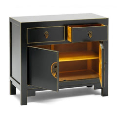 Golden Dragon Oriental Painted Solid Wood Black Small Sideboard 90x40x80cm