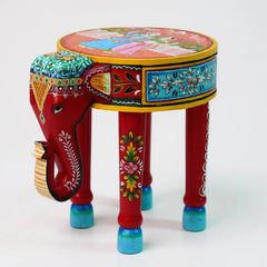 Indian Hand Painted Solid Wood Elephant Side Table 56